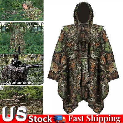 3D Maple Leaf Cloak Hunting Clothes Ghillie Suit Bionic Camouflage Poncho NEW