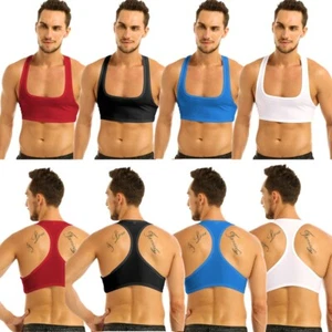 AU Men Sexy Sleeveless Y Back Bodybuilding Muscle Half Tank Top Shirts Crop Tops - Picture 1 of 23