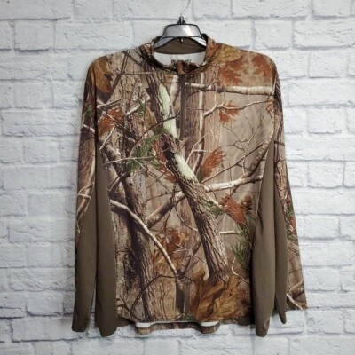 Realtree 1/4 Zip Shirt Mens XL Camo Brown Long Sleeve Stretch Outdoor Fishing - Image 1 of 4