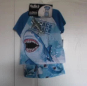 BOYS UP LATE  PJS - SHORT SLEEEVE TOP & SHORTS - SHARK FIGURE - SZ. 4 -NWT - Picture 1 of 4