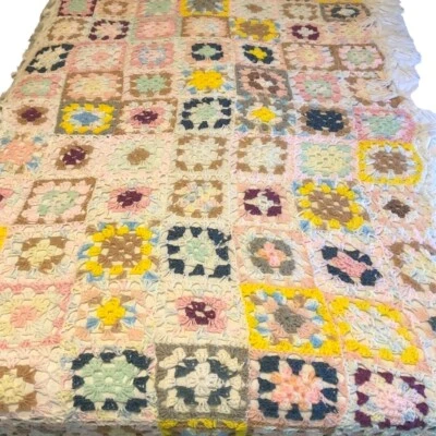 Handmade Granny Square Crochet Blanket Colorful Afghan Throw Blanket - Image 1 of 4