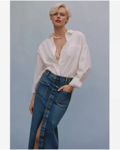 Anthropologie Pilcro Denim Midirock mit Knopfleiste Damengröße 4 Medium-Waschung - Bild 1 von 10