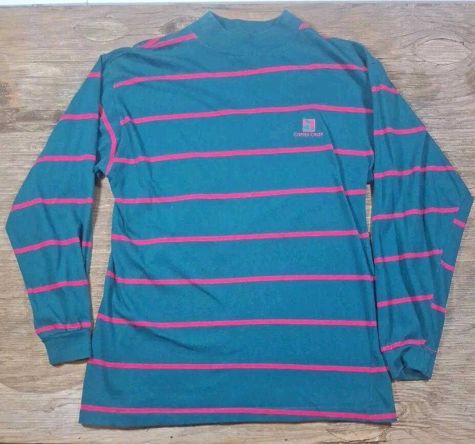 Camisa de golf Cross Creek vintage manga larga cuello redondo verde mediana con rayas rosas  Foto 1 de 4