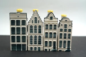KLM BOLS Blue Delft Miniature Houses EMPTY x 4 Numbers 47,52,58,60 Blue White - Picture 1 of 2