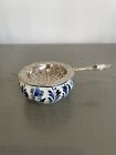 Vintage Delft Blue Handpainted Holland Silver Plate Tea Strainer Drip Bowl