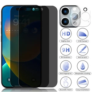 For iPhone 14 Pro Max Privacy Tempered Glass Screen Protector/ Camera Lens Film - Picture 1 of 39