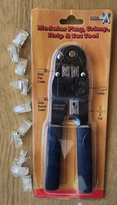 CAT6 CAT5e RJ45 NETWORK CABLE MODULAR CRIMPING TOOL CRIMP STRIP CUT +20 C6 PLUGS - Picture 1 of 2