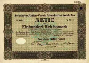 Solenhofer Aktien Verein 1932 Altendorf Solnhofen Weißenburg Gunzenhausen 100 RM - Bild 1 von 1