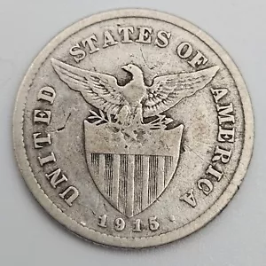 1915-S 20 Centavos Fine Philippines US San Francisco Mint Silver Coin Twenty USA - Picture 1 of 2