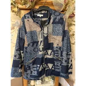 Keren Hart Jacket Full Zip Graphic Print Zip Pockets Casual Dress Coat Womans XL - Picture 1 of 8