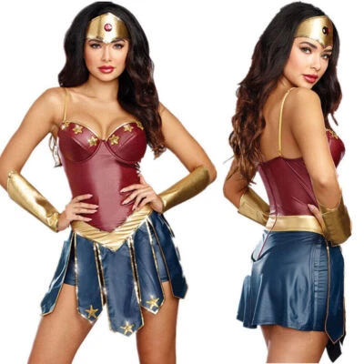 Adult Superhero Wonder Woman Costume Halloween Cosplay Party Fancy Dress PA - Image 1 of 4