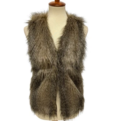 Chaleco de piel sintética dividida H&M para mujer marrón peludo peludo boho festival hippie talla 6 Foto 1 de 4