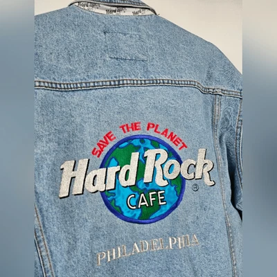 NWT VTG Hard Rock Cafe Save The Planet Philadelphia Denim Jean Jacket S Unisex - Image 1 of 4