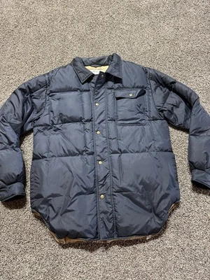 Orvis Mens Jacket Size Medium Navy Blue Nylon Filler Down Feather Blend FLAW  - Image 1 of 4