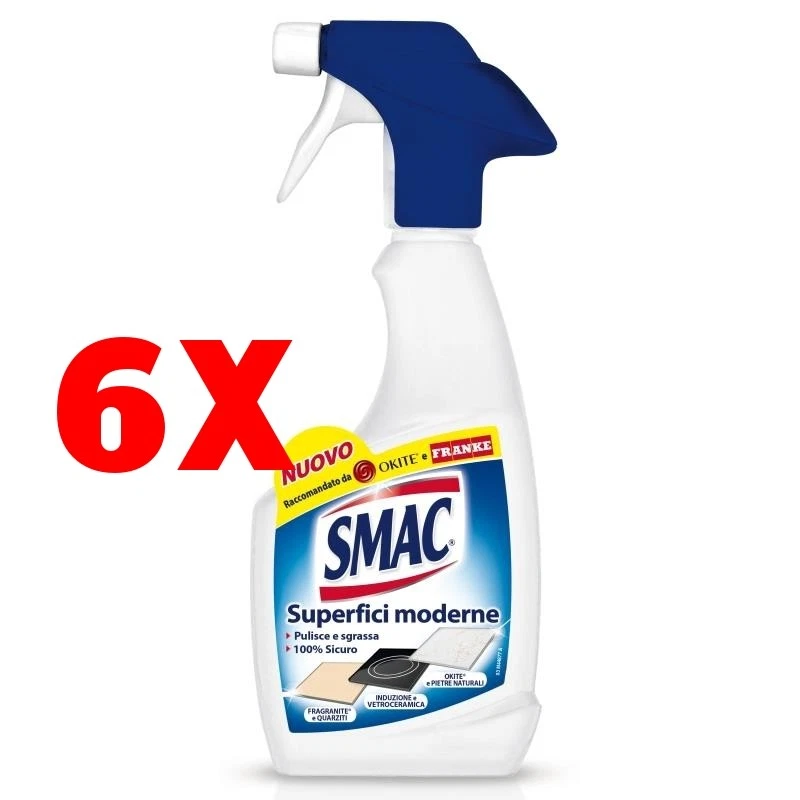 6 X Smac Sgrassatore Spray 500 Ml. Superfici Moderne Pulisce Sgrassa