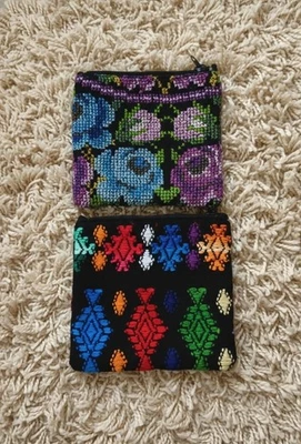 Conjunto de 2 bolsas cosméticas guatemaltecas Huipil | Bolsa de tecido artesanal feita à mão - Imagem 1 de 4