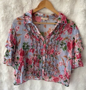 BY TIMO Floral Viscose Cropped Boho Button Up Top Blouse Size M - Bild 1 von 6