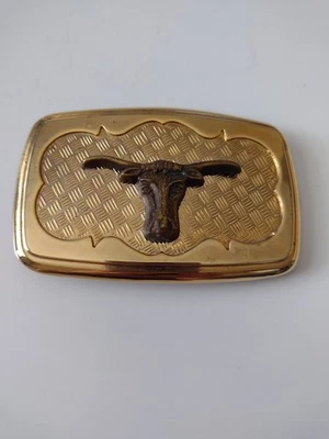 Vintage Gold and Bronze Texas Longhorn Steer Cattle Belt Buckle - Image 1 of 3