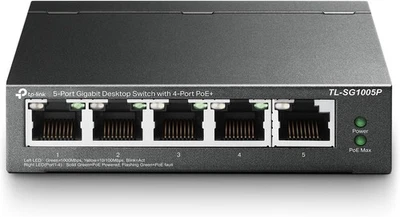 TP-Link TL-SG1005P, 5 Port Gigabit PoE Switch, 4 5 w/ 4 PoE+ Port, black  - Image 1 of 4