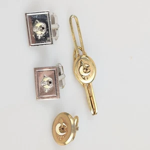Juego de clips de corbata gemelos masónicos vintage tono dorado plata accesorios para hombre - Imagen 1 de 6