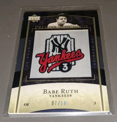 Babe Ruth 2007 Upper Deck Premier Stitchings Card 7/50 LML - Image 1 of 3