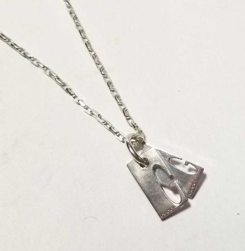 Collana Gucci Con Targa G Mark Placca Argento SV925 Uomo Donna Ottima