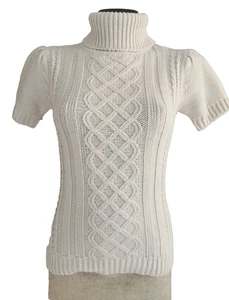 Pull écru col roulé manches courtes à torsades Taille 2 Bon état - Picture 1 of 6