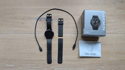 Garmin VENU 3 Schwarz/Schiefergrau mit Leder-Armband + Silikon-Armband 45mm GPS - Bild 1 von 3