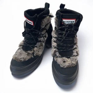 Stivaletto stringato HUNTER nuovo con etichette impermeabile in pelliccia sintetica bordato colore nero taglia 6 - Foto 1 di 11