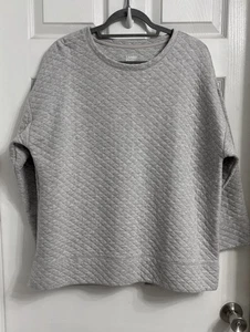 Lands' End Light Gray Quilted Sweatshirt Large Cozy Oversized  - Picture 1 of 6