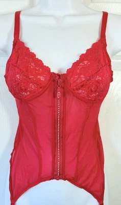 Винтажный Escante красный молнии кружевной корсет бюстье подвязки белье средний - Изображение 1 из 4