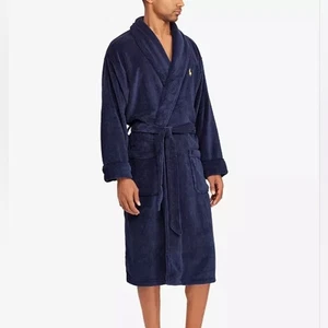 Polo Ralph Lauren Hombre Bata Azul Marino Pequeño Mediano Microfibra Felpa Chal $115 - Imagen 1 de 7