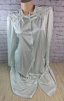 Vanity Fair Vintage S Como Nuevo Camisón Bata EE. UU. Azul Verde Botón Bolsillos Largos Foto 1 de 4