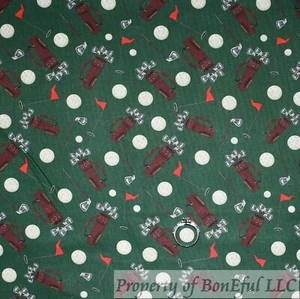 BonEFul FQ Cotton Quilt VTG Green Golf Course Club*s White Ball Tee Flag Unisex - Picture 1 of 14