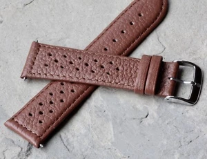 Correa de reloj de cuero cosido marrón miel 22 mm guante de conducción cronógrafo correa de rally - Imagen 1 de 5