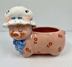 Vintage Josef Originals Korea Pink Pig Planter Ceramic Female w/ Bonnet Rare - Picture 1 of 4
