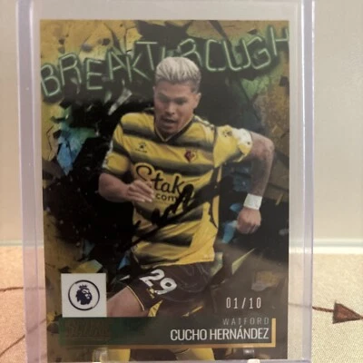 2021-22 Panini Score PL Soccer-Cucho Breakthrough Gold 01/10 On Card Auto READ - Image 1 of 2