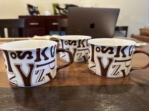 Villa Vanilla Franci White Brown Alphabet Soup Coffee Tea Mug Ceramic (3 mugs) - Picture 1 of 11