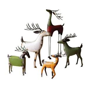 Assorted Recycled Metal Deer Sculpture Set 5 Woodland Colorful Desktop Animal - Picture 1 of 3
