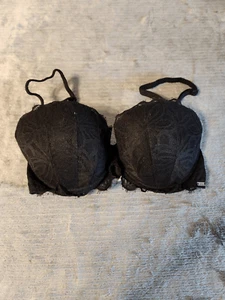 Victoria's Secret PINK 32D Date Balconette Push Up Bra Black Floral Lace - Picture 1 of 3
