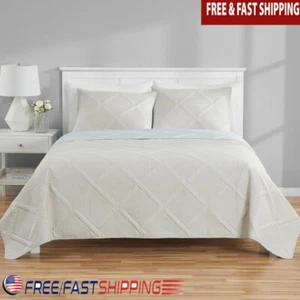 Reversible Soft Wash Microfiber Quilt Diamond Pinsonic Full Queen Cozy Bedding - Picture 1 of 6