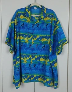 Camicia Rima Tropical Caribbean con bottoni davanti blu giallo XXL palme - Foto 1 di 5