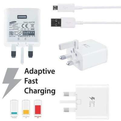 Genuine Samsung Charger 15W Fast Rapid UK Mains Plug Micro USB Cable In White - Image 1 of 4