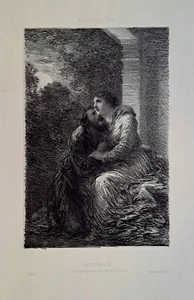 Lithographie de FANTIN LATOUR, Lohengrin, opéra de Wagner, romantisme, estampe - Picture 1 of 2