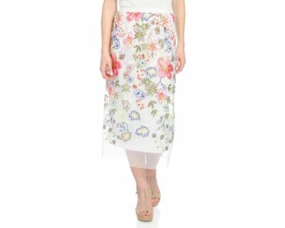 Marc Bouwer 1X Plus Multi-Color Embroidered Mesh Midi Skirt New - Image 1 of 4