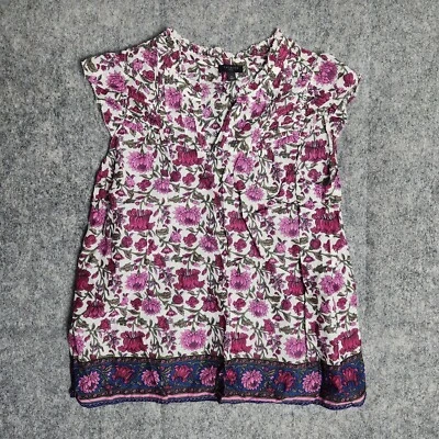 Talbots Petite Top Women Sp Sleeveless Floral Print Red Pink White Pullover - Image 1 of 4