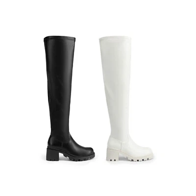 Botas hasta la rodilla para mujer con plataforma hasta la rodilla tacón grueso botas de moda Foto 1 de 4