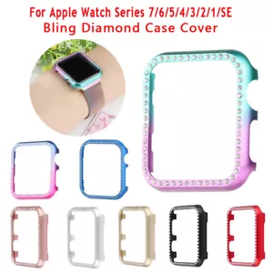 For Apple Watch 7 6 5 4 8 45/41/38/45/42MM Bling Diamond Metal Bumper Cover Case - Picture 1 of 20