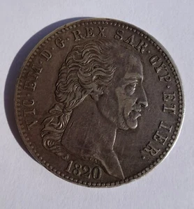 5 LIRE VITTORIO EMANUELE I - Cinque Lire - REGNO di SARDEGNA - Torino ANNO 1820 - Picture 1 of 2