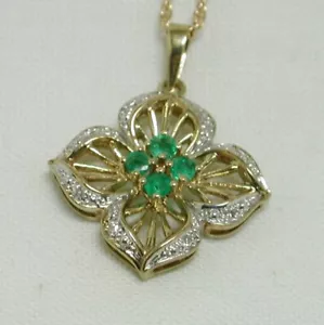 Lovely 9ct Gold Emerald And Diamond Pendant And Chain 21805 - Picture 1 of 5